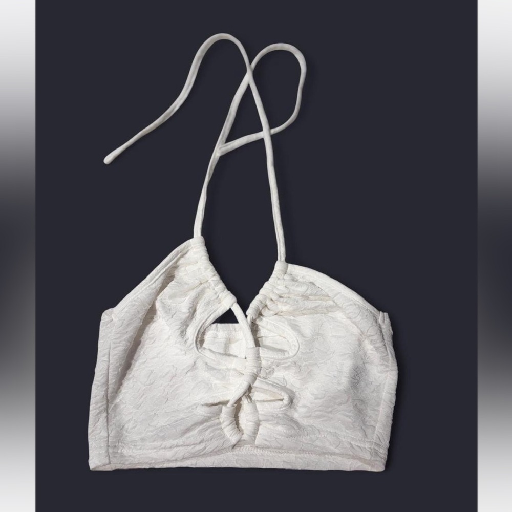 White Halter Top with Lace-Up Detail